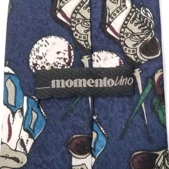 Momento Uno Navy Blue Golfing Golf Clubs Ball Tie - Picture 3 of 5